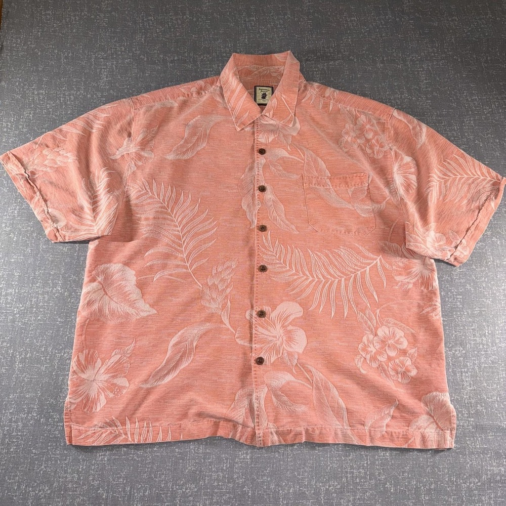 Jamaica Jaxx Shirt Mens XL Orange Silk Hawaiian Aloha Floral Button Up Camp